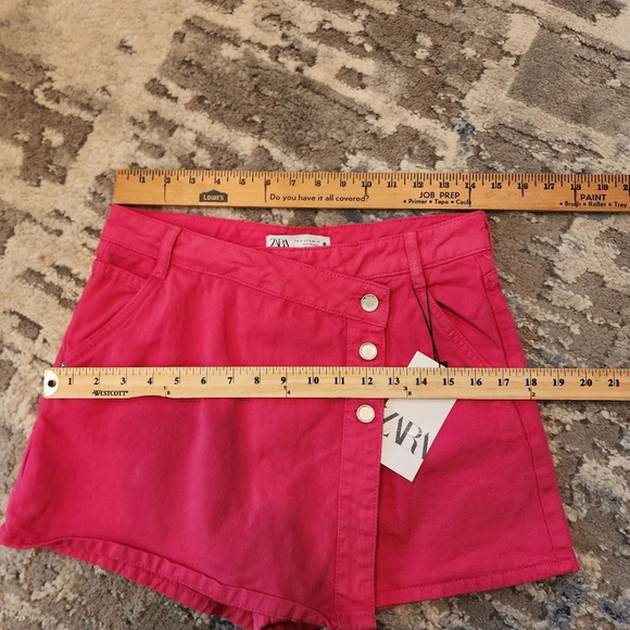 NWT Zara Hot Pink Denim Asymmetrical Skort Wrap Front Size Medium - Picture 14 of 15